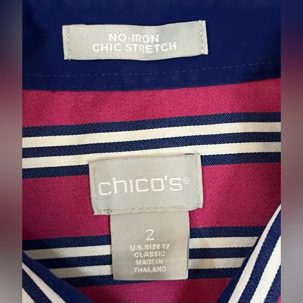 Chico’s No- Iron Pink Striped Button-Up Shirt size L - Picture 14 of 15
